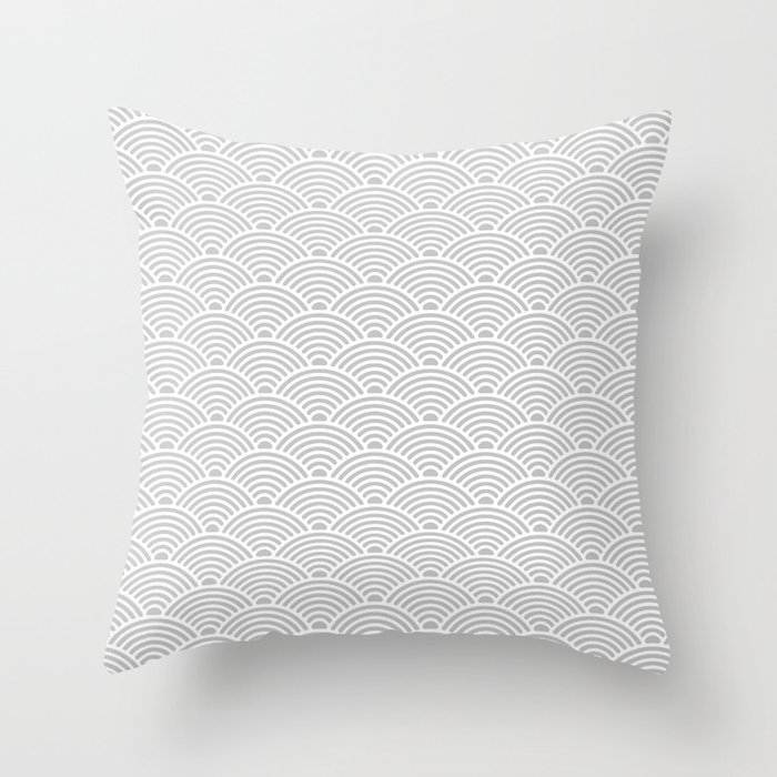 Japanese Waves (White & Gray Pattern) Throw Pillow