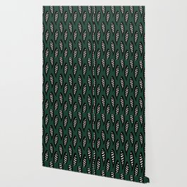 Abstract black and white fish pattern Pine green Wallpaper