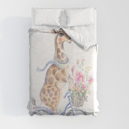 Sublimation Design, Giraffe, PNG Clipart, Giraffe on the bicycle, New Baby Card Design Comforter