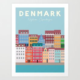 Denmark, Nyhavn, Copenhagen Travel Poster Art Print