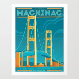 The Mighty Mac - Michigan Mackinac Bridge Vintage-Inspired Travel Art Art Print