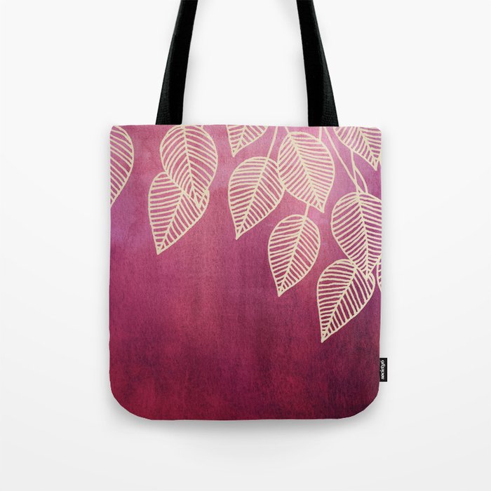Magenta Garden - watercolor & ink leaves Tote Bag