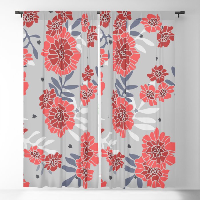 Crimson and Silver Floral Blackout Curtain