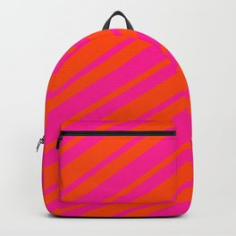[ Thumbnail: Red and Deep Pink Colored Lined Pattern Backpack ]