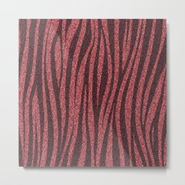 Red Glitter Zebra Metal Print