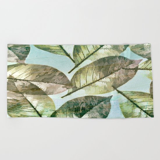 Vintage Leaf Abstract Beach Towel