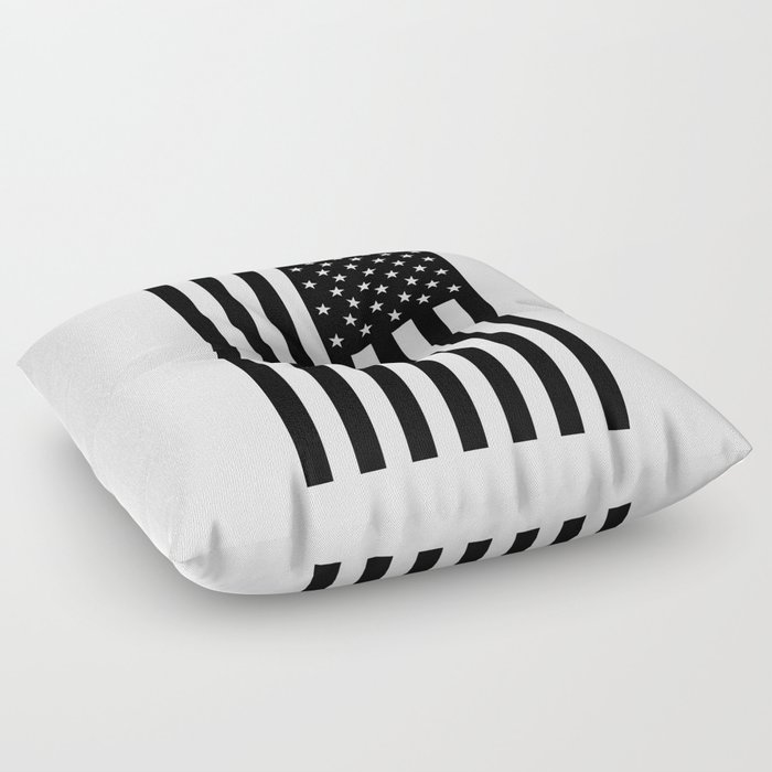 American Flag. Stars and Stripes. Portrait in Black and White. Floor Pillow