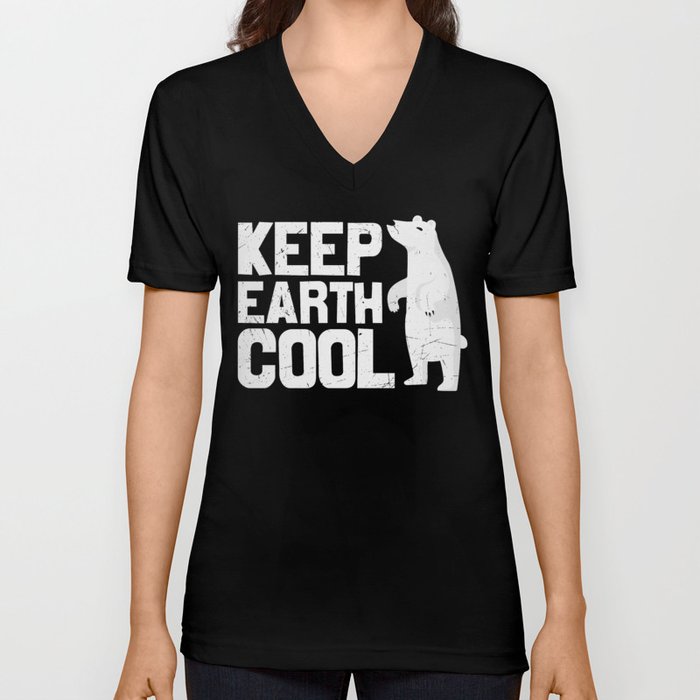 Keep Earth Cool Polar Bear V Neck T Shirt