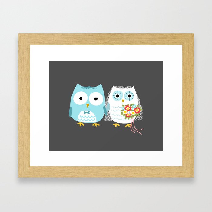 Owls Wedding Day | Cute Bride and Groom Framed Art Print