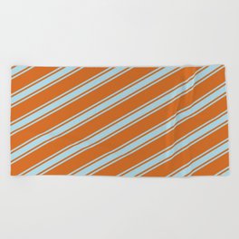 [ Thumbnail: Chocolate and Light Blue Colored Lined Pattern Beach Towel ]