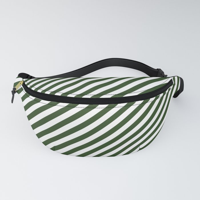 Small Dark Forest Green and White Candy Cane Stripes Fanny Pack