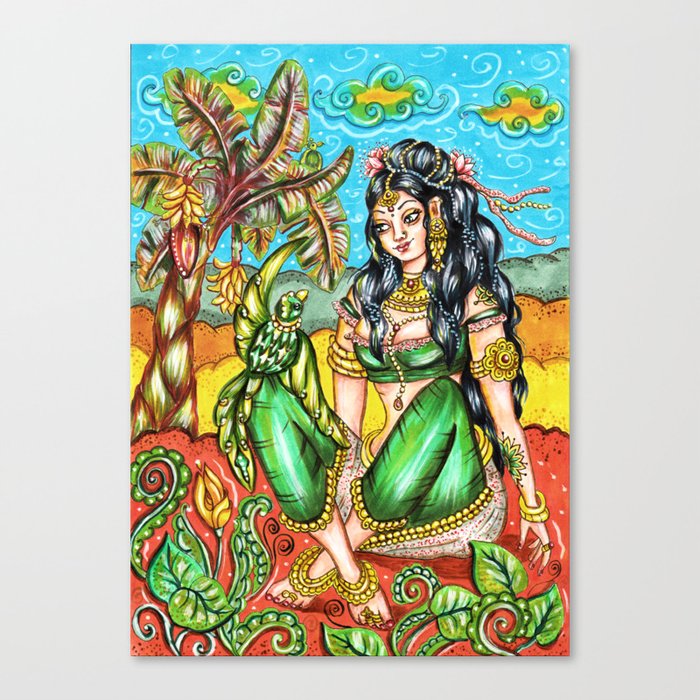 Kerala Mural Style Indian Goddess Canvas Print