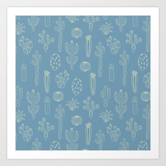 Cactus Silhouette Blue Art Print
