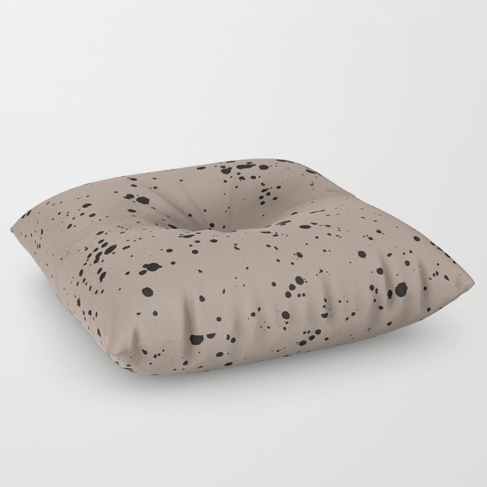 Black Paint Splatter on Dark Beige Floor Pillow