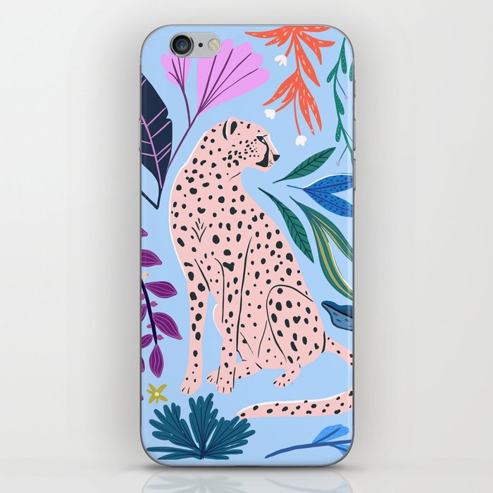 Blush pink Cheetah in jungle florals / jungle cat print /modern art iPhone Skin