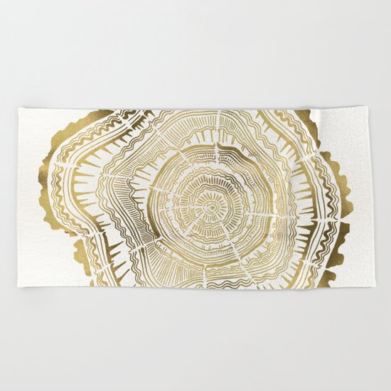 Gold Tree Rings Beach Towel