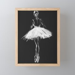 Ballerina black white, pastel on black paper Framed Mini Art Print