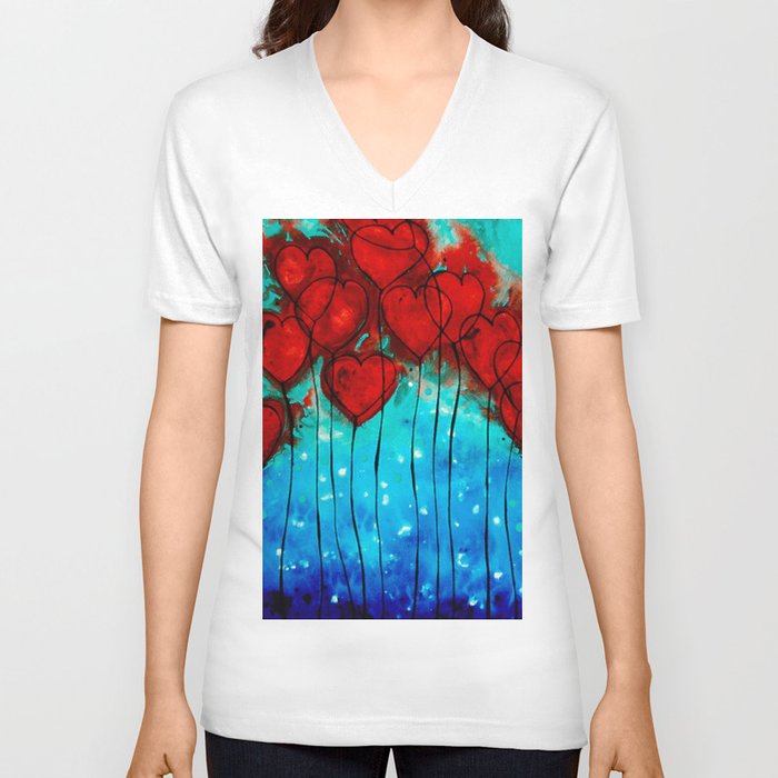 Hearts On Fire - Romantic Art By Sharon Cummings V Neck T Shirt