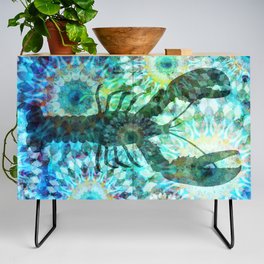 Mandala Lobster - Blue Green Beachy Beach Art Credenza