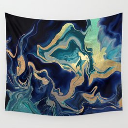 DRAMAQUEEN - GOLD INDIGO MARBLE Wall Tapestry