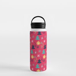 Christmas Pattern Tree Snowflake Bauble Pink Water Bottle