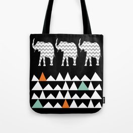 Tribal Elephants, Aztec Andes Pattern Tote Bag