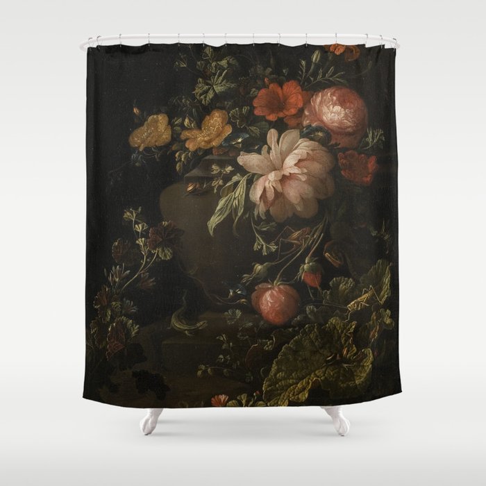 Flowers, Lizards and Insects - Elias van den Broeck (1650-1708) Shower Curtain