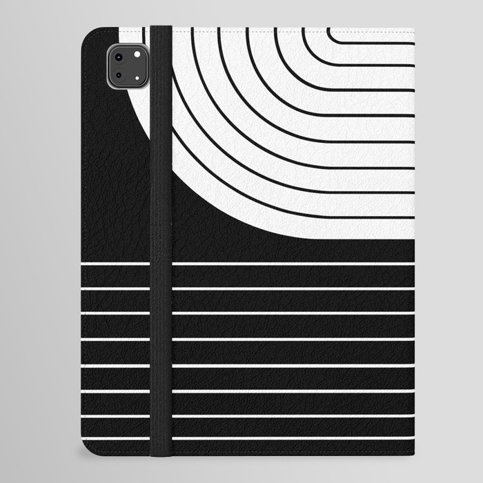Two Tone Line Curvature VIII Black and White Modern Arch Abstract iPad Folio Case