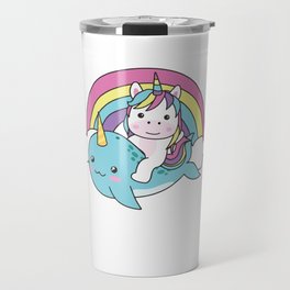 Narwhal Unicorn Ocean Unicorn Kawaii Rainbow Travel Mug