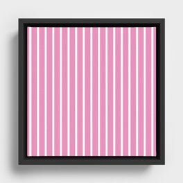 Hot Pink and White Vertical Stripes Pattern Framed Canvas