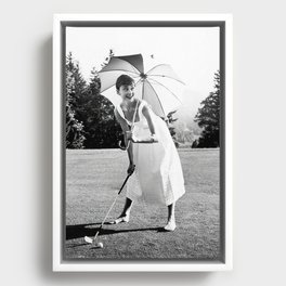 Audrey Hepburn Playing Golf, Black and White Vintage Art Framed Canvas