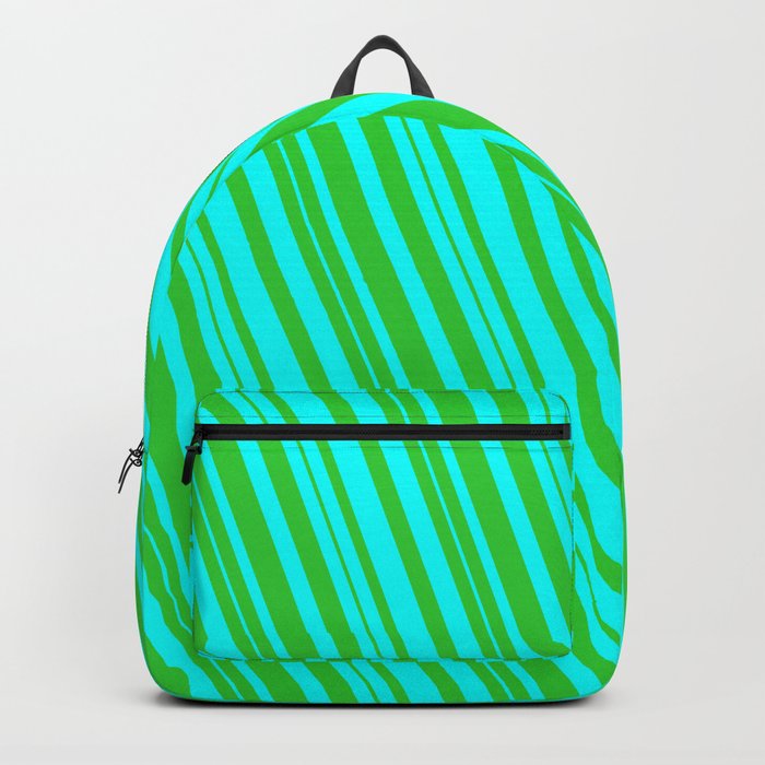 Cyan & Lime Green Colored Lined Pattern Backpack