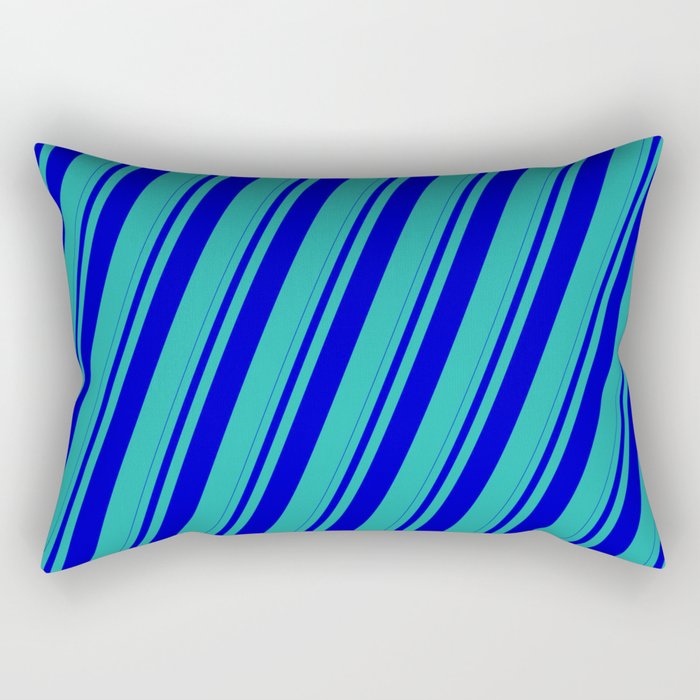 Blue and Light Sea Green Colored Striped Pattern Rectangular Pillow