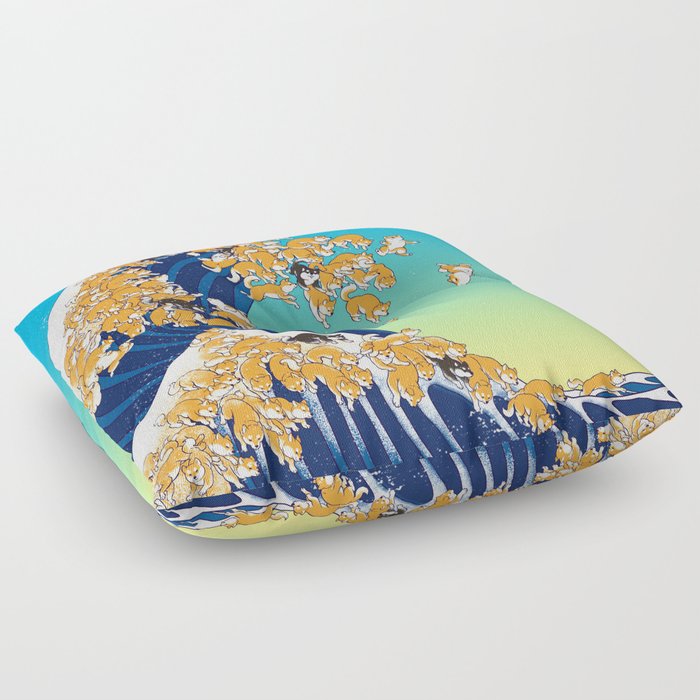 Shiba Inu in Great Wave Floor Pillow