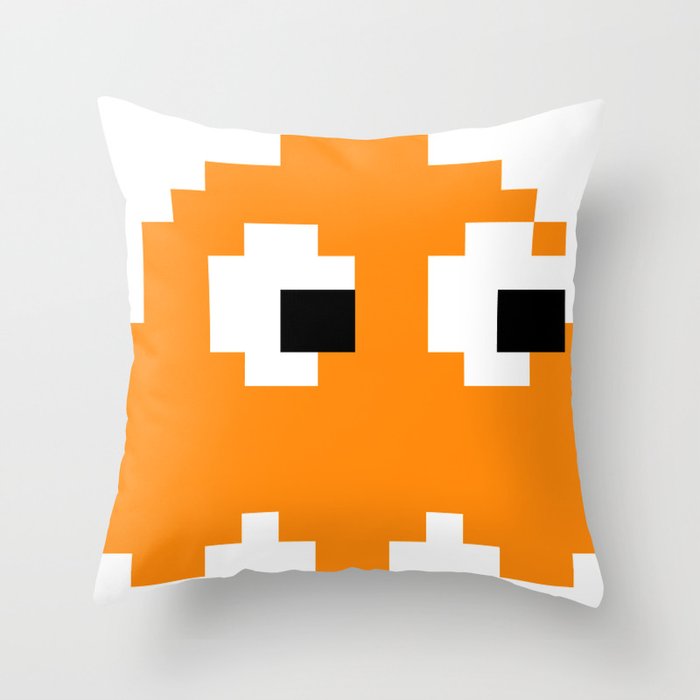 Pacman Ghost Orange Throw Pillow