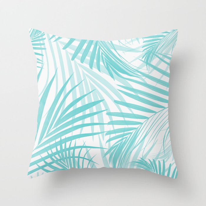 Soft Turquoise Palm Leaves Dream - Cali Summer Vibes #4 #tropical #decor #art #society6 Throw Pillow