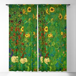 Red Sunflowers, Anemones & Red Poppies and Floral Farm Garden by Gustav Klimt Art Print Blackout Curtain