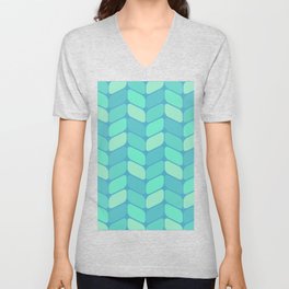 Vintage Diagonal Rectangles Ocean Green V Neck T Shirt