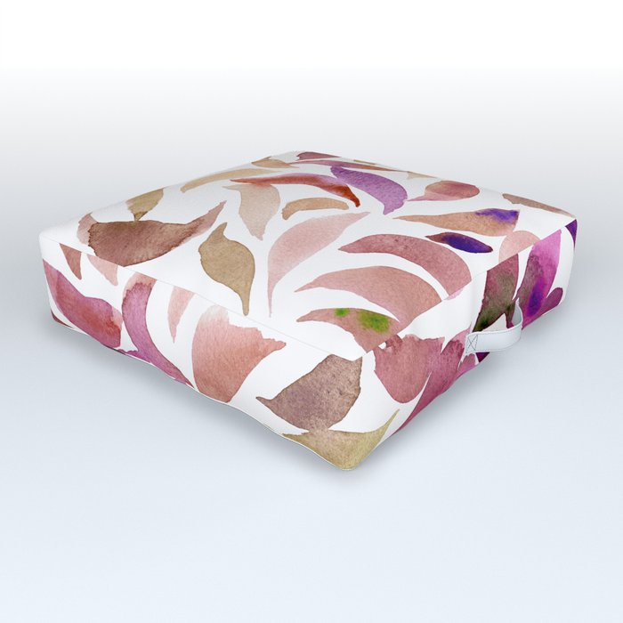 Loose Watercolor Leaves - Magenta Outdoor Floor Cushion