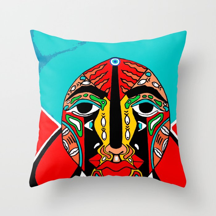 African Mask Throw Pillow