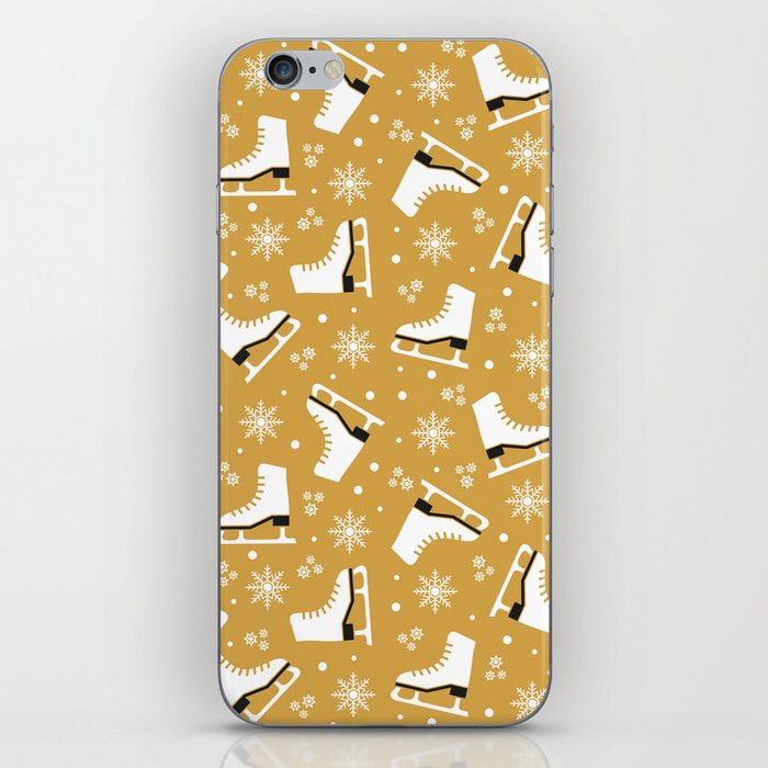 Winter themed pattern with ice skates - yellow iPhone Skin