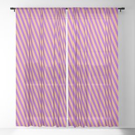 [ Thumbnail: Brown and Dark Orchid Colored Lines Pattern Sheer Curtain ]