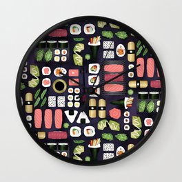 Endless Lush Sushi on black-purple Wall Clock