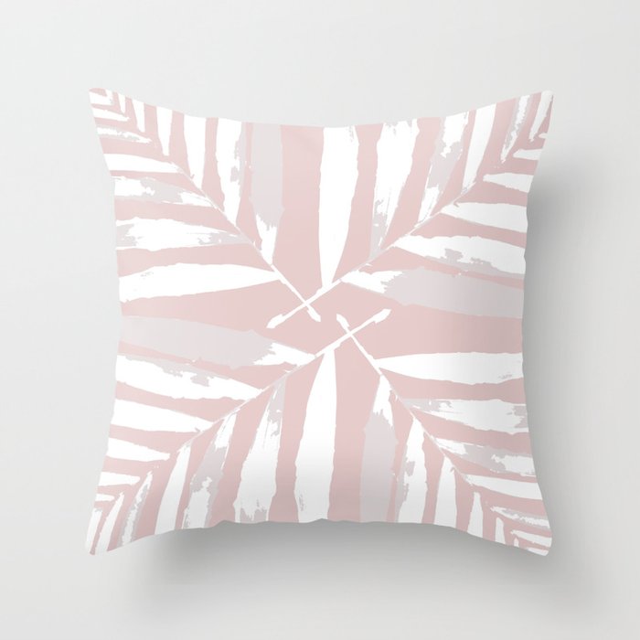 Geometric White on pink light-grey fall tropical pattern Palm leaves decor , society6, Throw Pillow