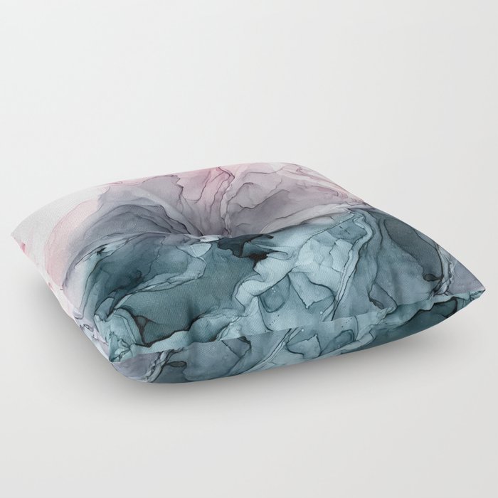 Blush and Payne's Grey Flowing Abstract Painting Floor Pillow