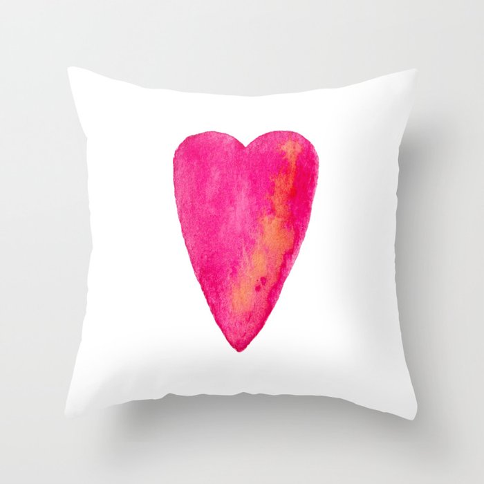 Pink Heart Full Of Love Watercolor Throw Pillow