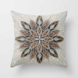 Colorful Gray Beige Rust and Brown Mandala Throw Pillow