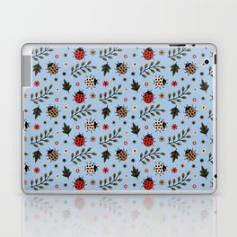 Ladybug and Floral Seamless Pattern on Pale Blue Background Laptop Skin