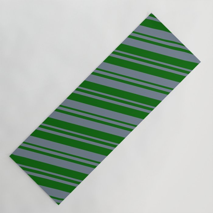 Slate Gray and Dark Green Colored Striped/Lined Pattern Yoga Mat