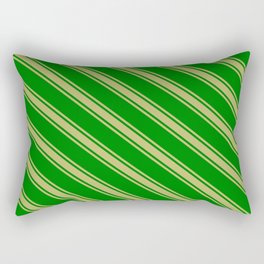 [ Thumbnail: Green & Dark Khaki Colored Lines Pattern Rectangular Pillow ]